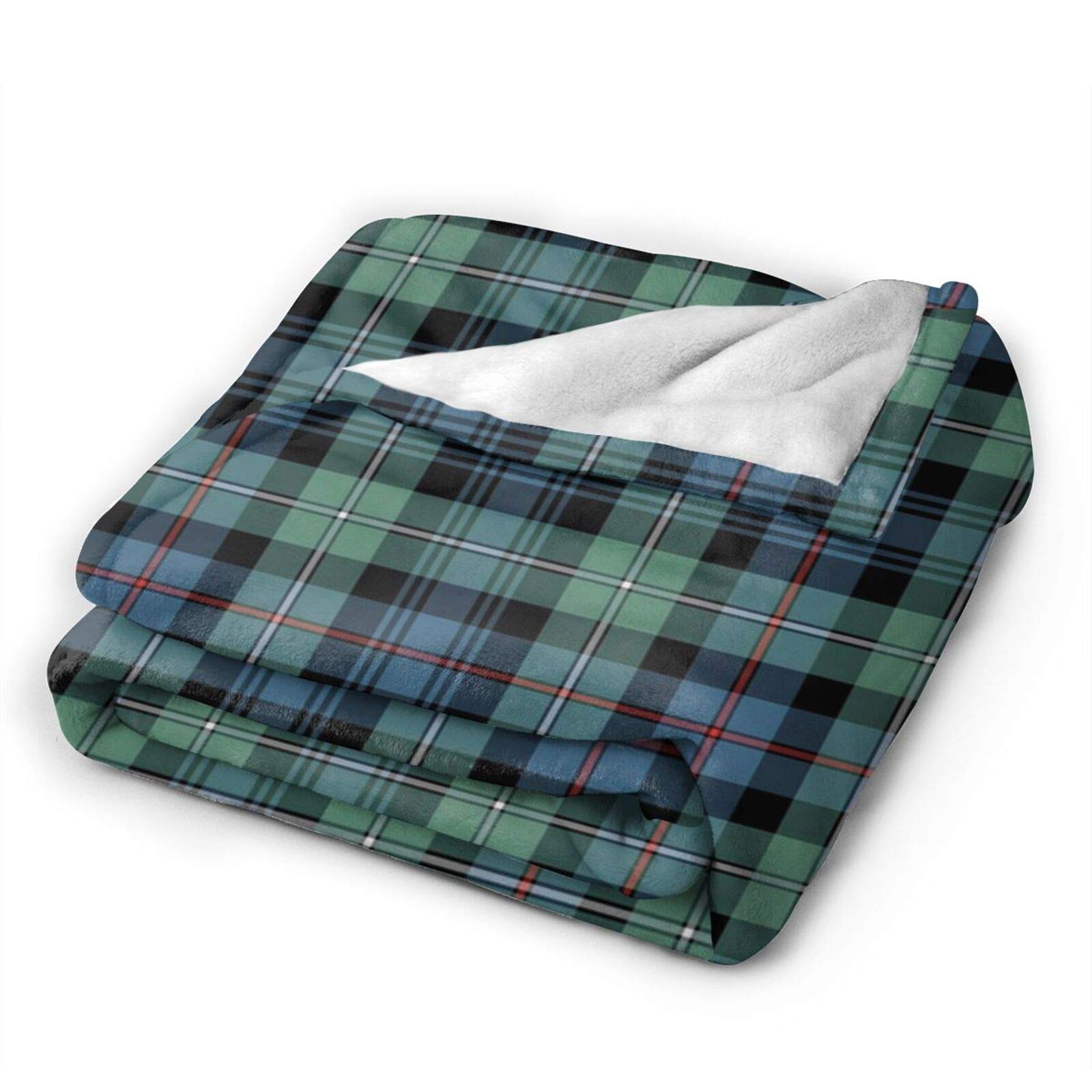 Clan Mackenzie Ancient Tartan Light Green Plaid Throw Blanket | Ultra Soft Flannel Blanket for Bed, Sofa & Couch | Cozy Warm Blanket for Living Room, Office & Travel