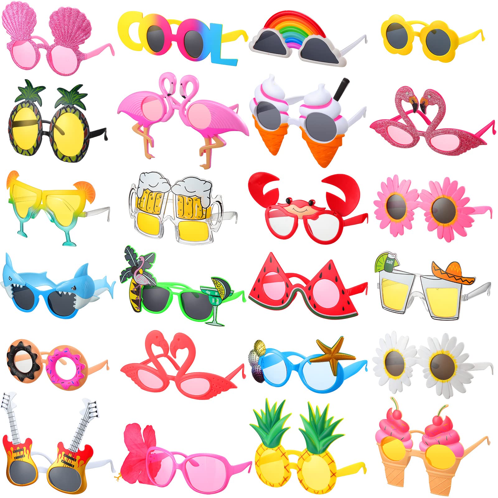 Flutesan 24 Pairs Tropical Sunglasses - Hawaiian Luau Party Glasses, Beach Themed Accessories for Summer Parties & Pool Decorations - Perfect for Hawaiian Theme Parties, Beach Vacations & Tropical Events