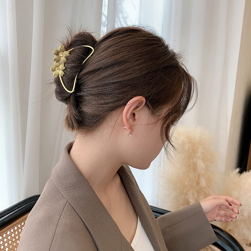 **4PCS Gold Metal Claw Hair Clips - Non-Slip Butterfly Flower Barrettes for Women & Girls | Perfect for Updos, Ponytails & Everyday Hairstyles**