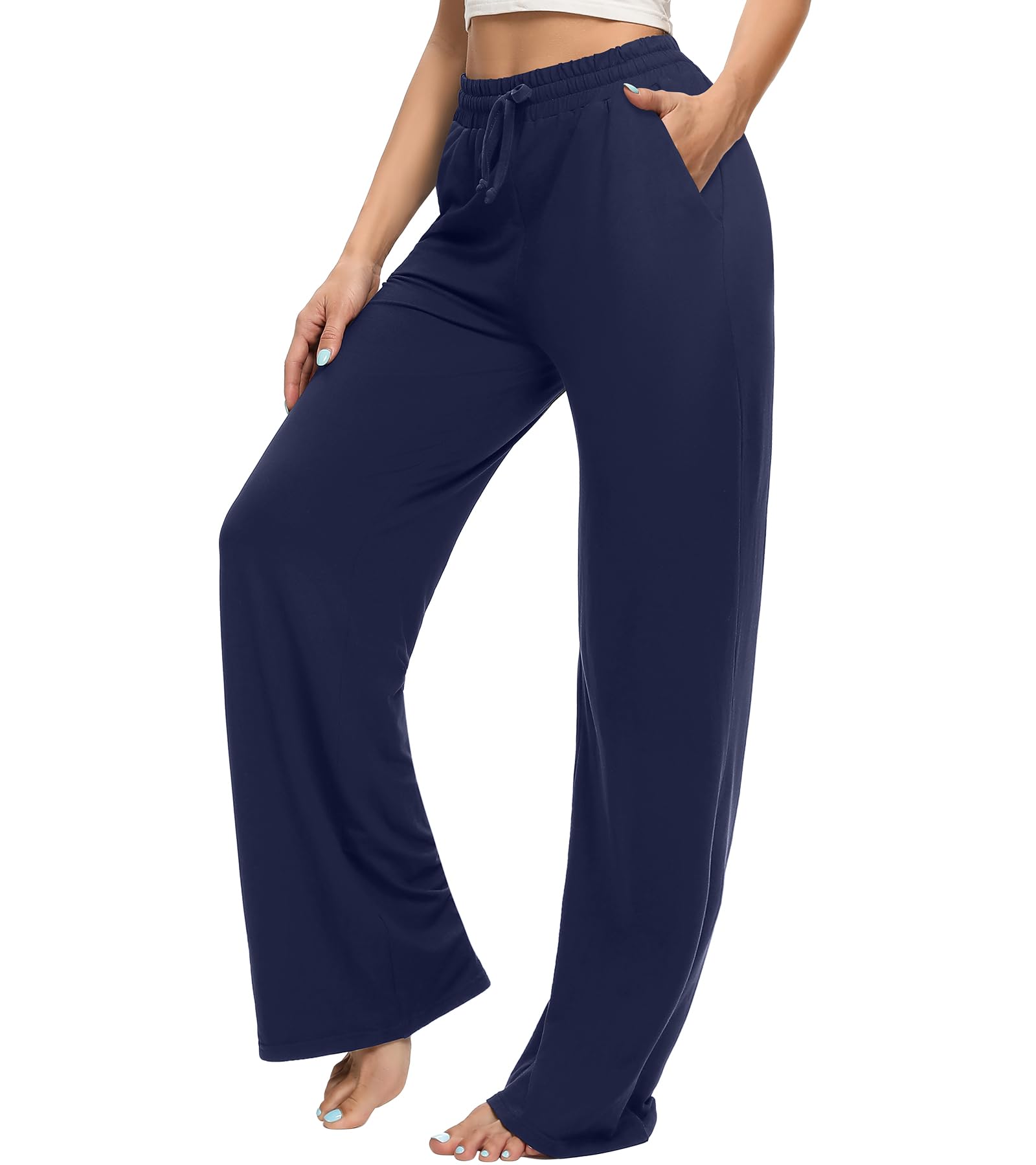 OLIKEME Women's High Waisted Yoga Pants - Wide Leg Lounge Sweatpants with Pockets for Workout, Running, Travel & Casual Wear - Soft Stretchy Comfortable Athletic Pants for Women