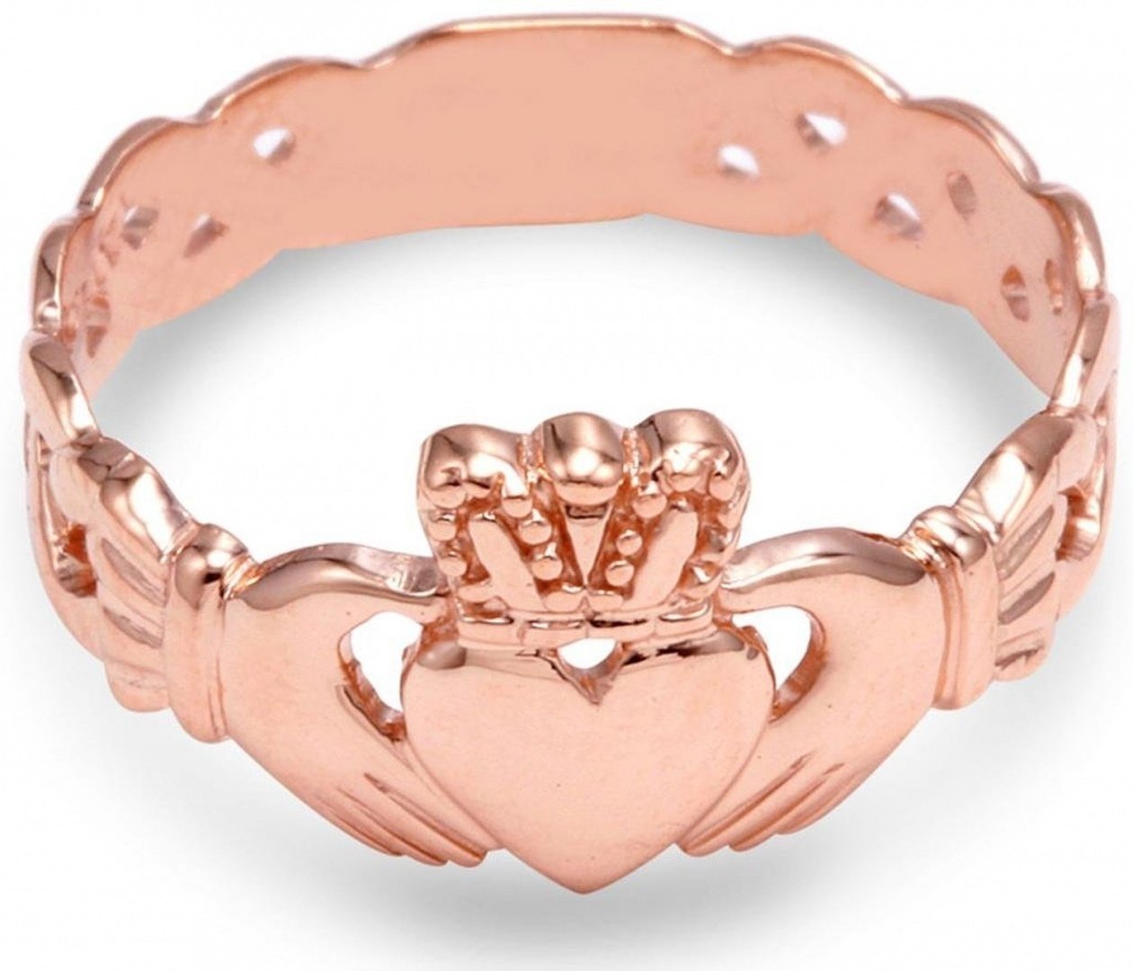 14k Rose Gold Claddagh Ring for Women with Trinity Band - Irish Love Friendship Loyalty Ring - Perfect for Valentine's Day, Anniversary & Wedding Jewelry Gift