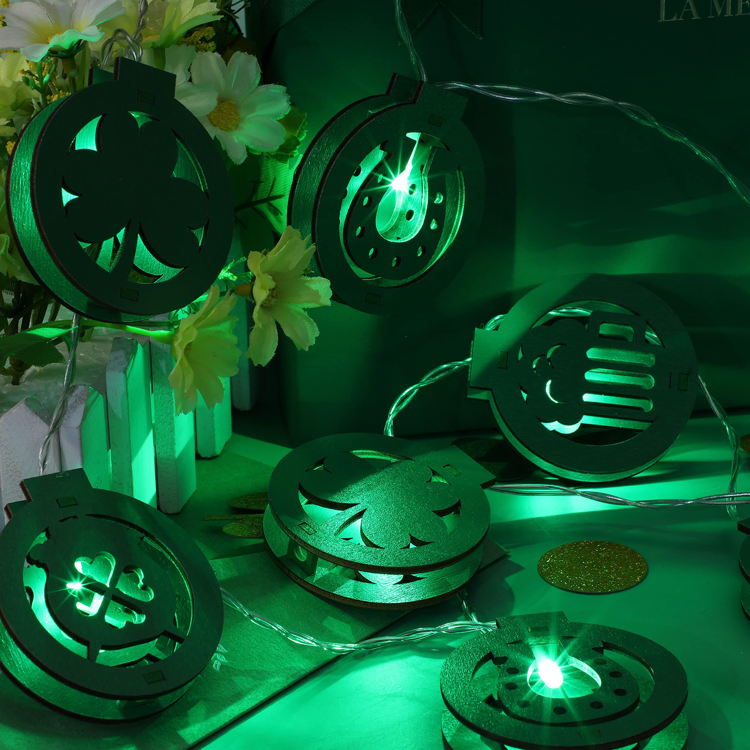 St. Patrick's Day 10 Ft 20 LED String Lights with Clover & Four Leaf Clover Design - Remote Control & Timer - Green Indoor Fairy Lights for Bedroom, Party, Wedding, and Holiday Decorations