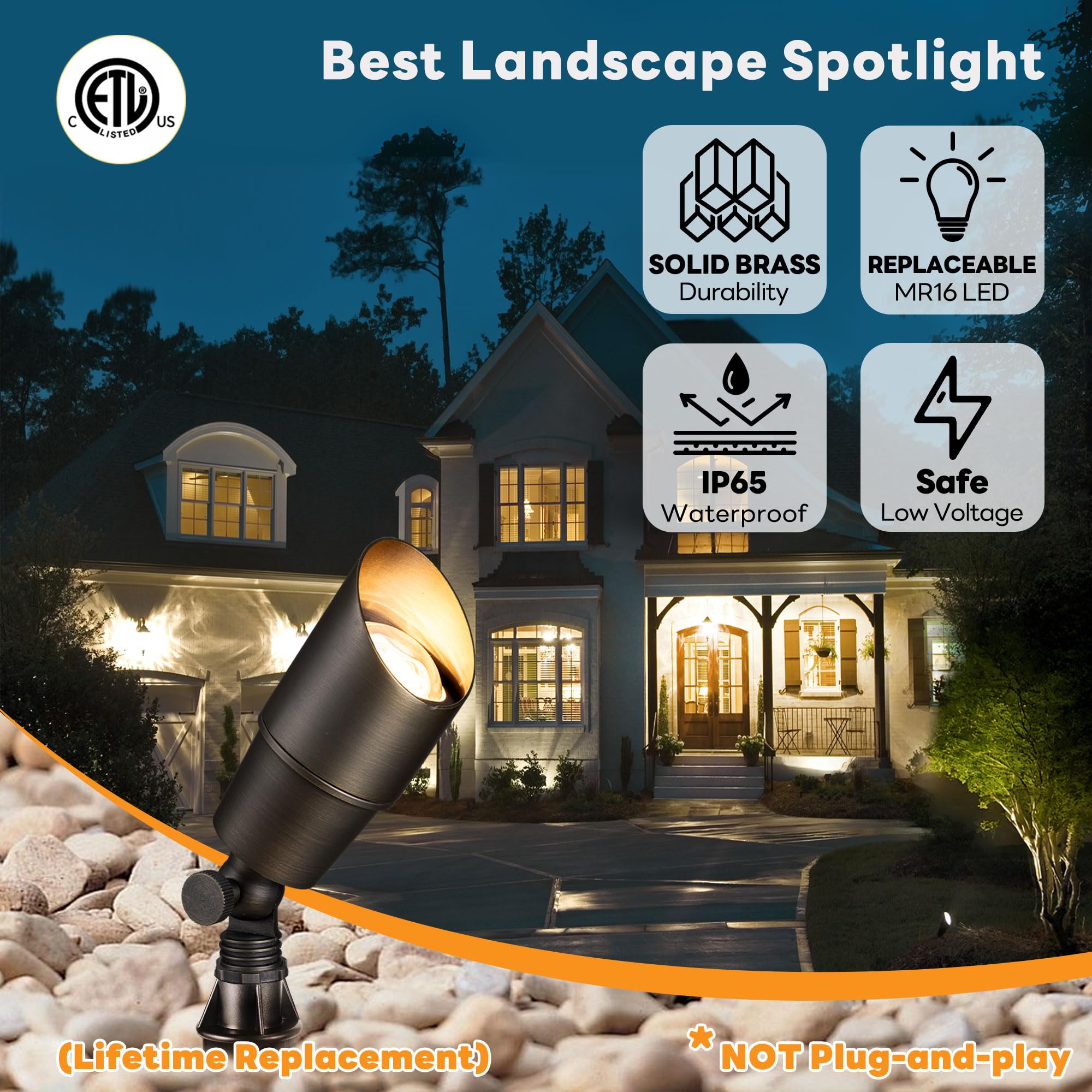 12V LED Low Voltage Spotlight - Bronze Outdoor Light Fixture, Brass Landscape Lighting (10 Pack) - Weatherproof Hardwired for Wall Wash, Flag Lighting, Garden & Pathway Illumination