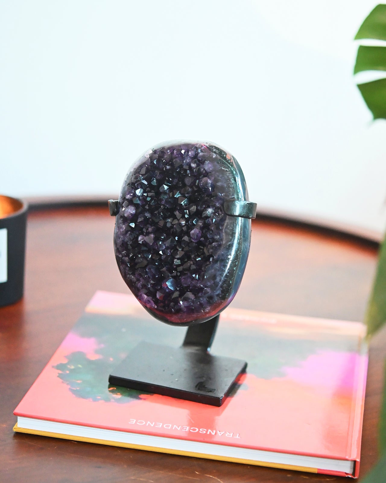 Natural Amethyst Crystal Geode on Wooden Stand - 4.6lbs Healing Stone for Home Decor, Meditation & Spiritual Gifts
