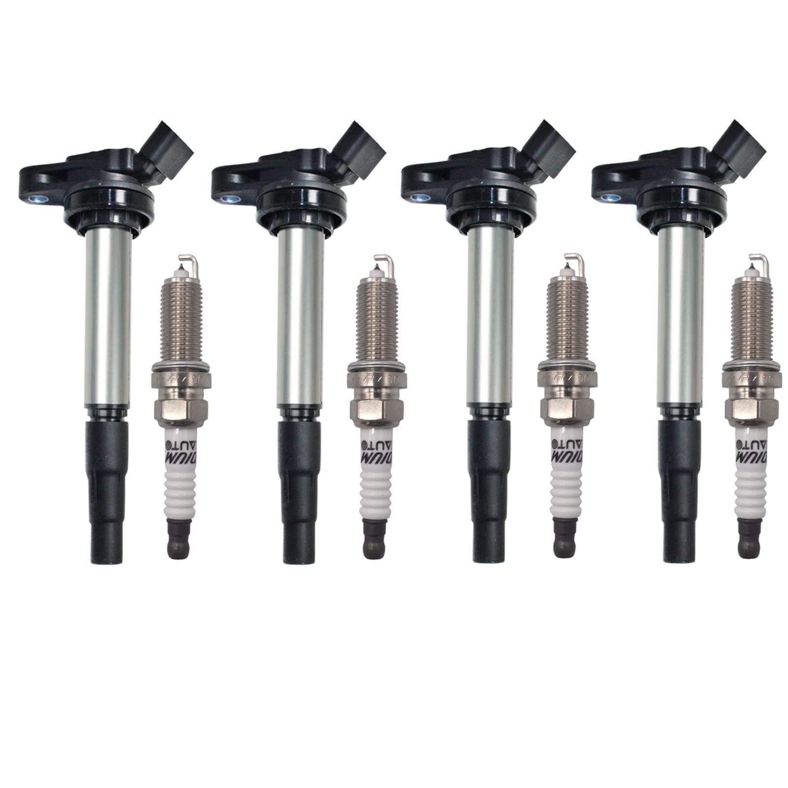 High-Performance Iridium Spark Plug & Ignition Coil Pack Set of 4 - Compatible with Toyota Prius, Corolla, Matrix, V CT200H, XD 1.8L L4 - Replaces UF-596, UF-619, C1714, 90919-02252, 90919-02258 - Improves Engine Performance & Fuel Efficiency for Smooth Driving