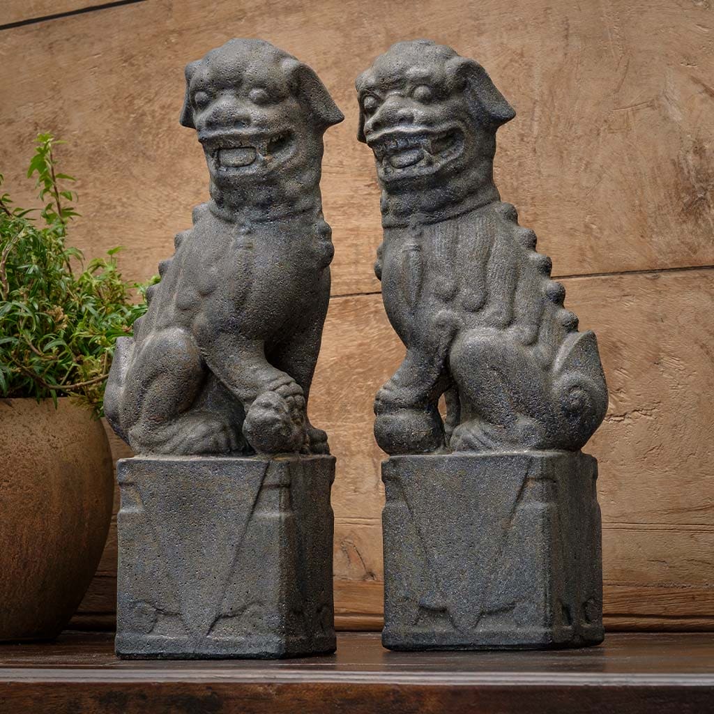 Campania International Nara Foo Dogs Garden Statue - Chinese Guardian Lion Outdoor Decor for Patio, Yard & Garden - Perfect for Asian-Themed Landscaping & Home Protection Symbol