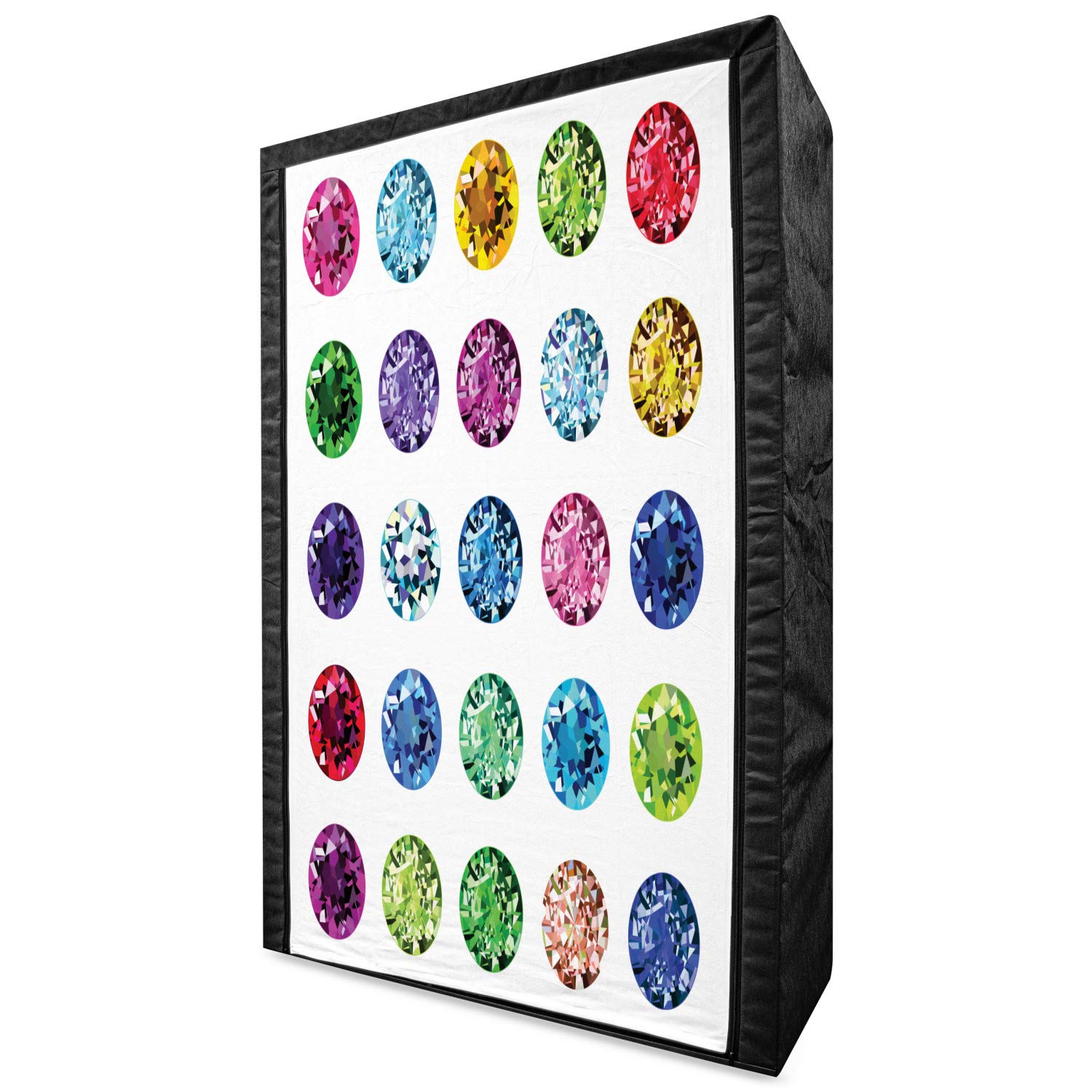 Ambesonne Diamond Portable Fabric Wardrobe with Round Oval Gems - Emerald Supreme Design for Girls | 42.5