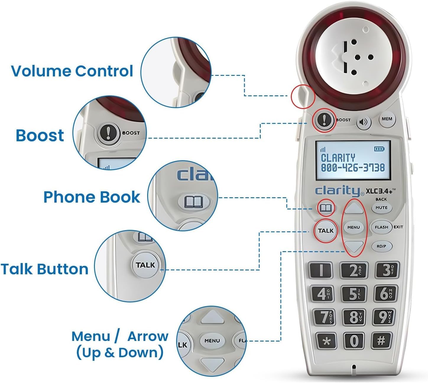 Clarity XLC3.4+ Amplified Cordless Phone for Seniors & Hearing Impaired - 50dB Loud Sound, Talking Caller ID, Big Buttons | Home & Office Use for Elderly with Hearing Loss