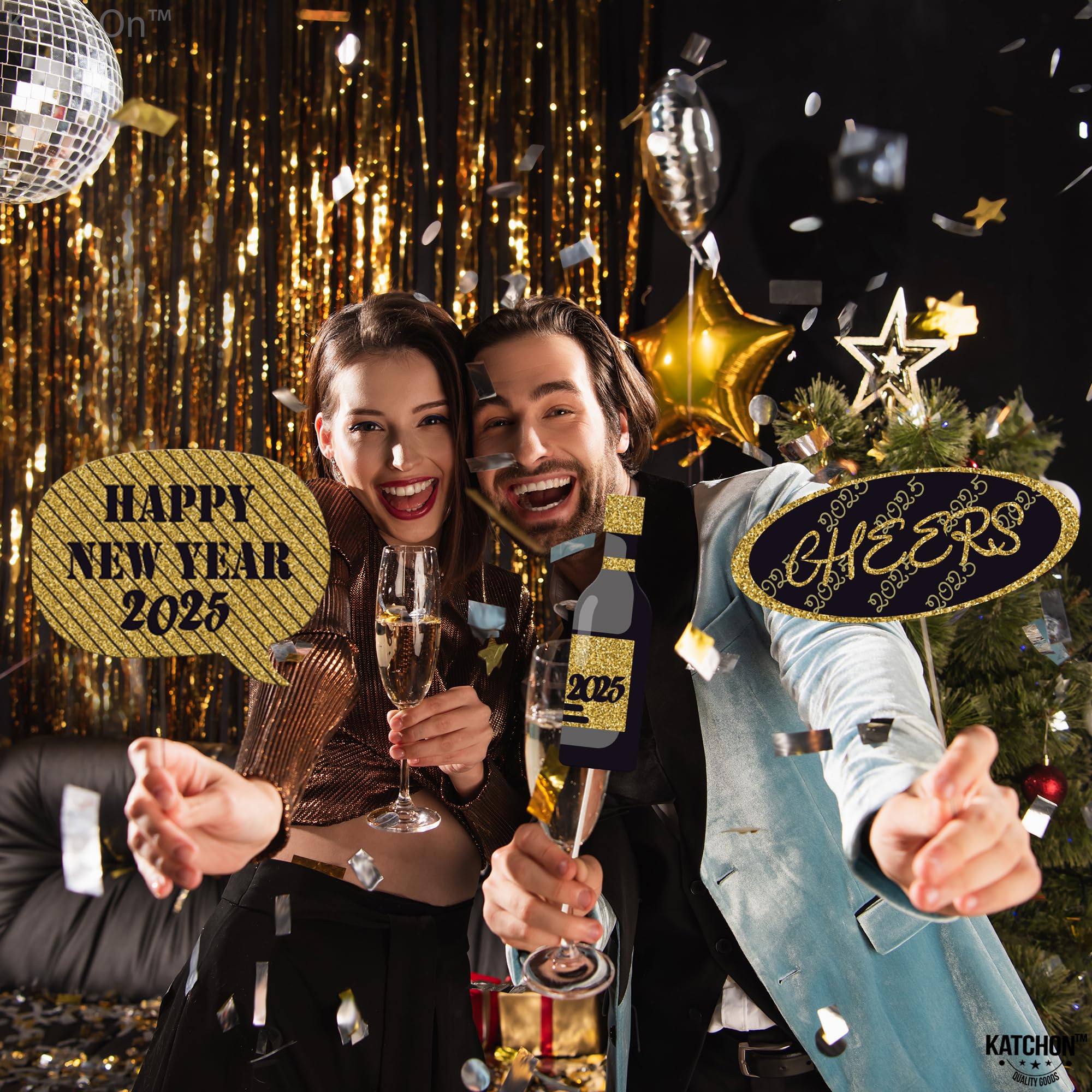 KatchOn 36-Pack Glitter NY Photo Booth Props for New Year's Eve 2025 | NYE Party Decorations, New Years Eve Party Supplies for Celebrations, Countdowns & Social Media Photos