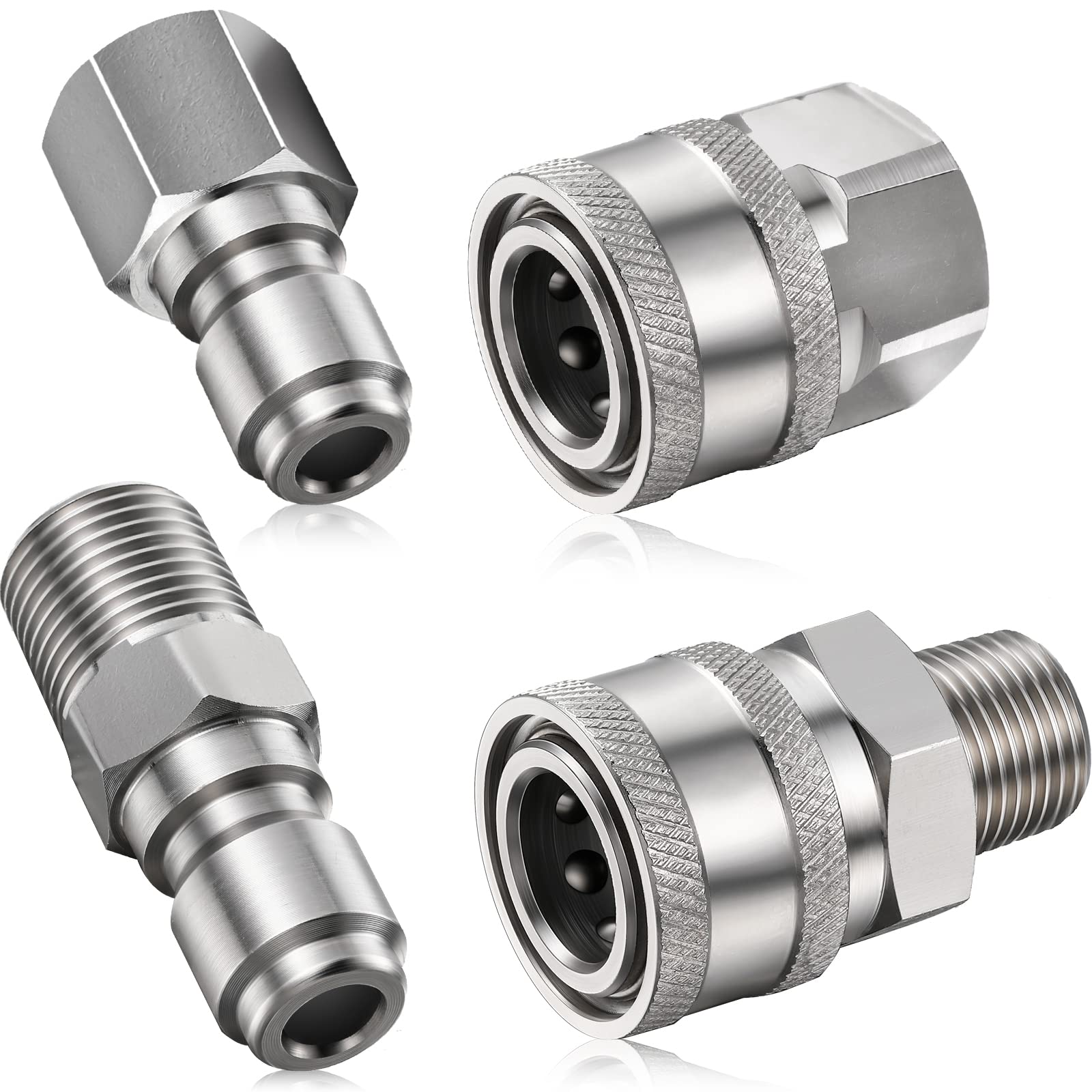 **Shimeyao 2 Sets 1/4 Inch NPT Pressure Washer Quick Connect Coupler - Male & Female Adapter Fittings for High-Pressure Washers (External & Internal Thread) - Ideal for Car Washing, Home Cleaning & Outdoor Equipment Maintenance**