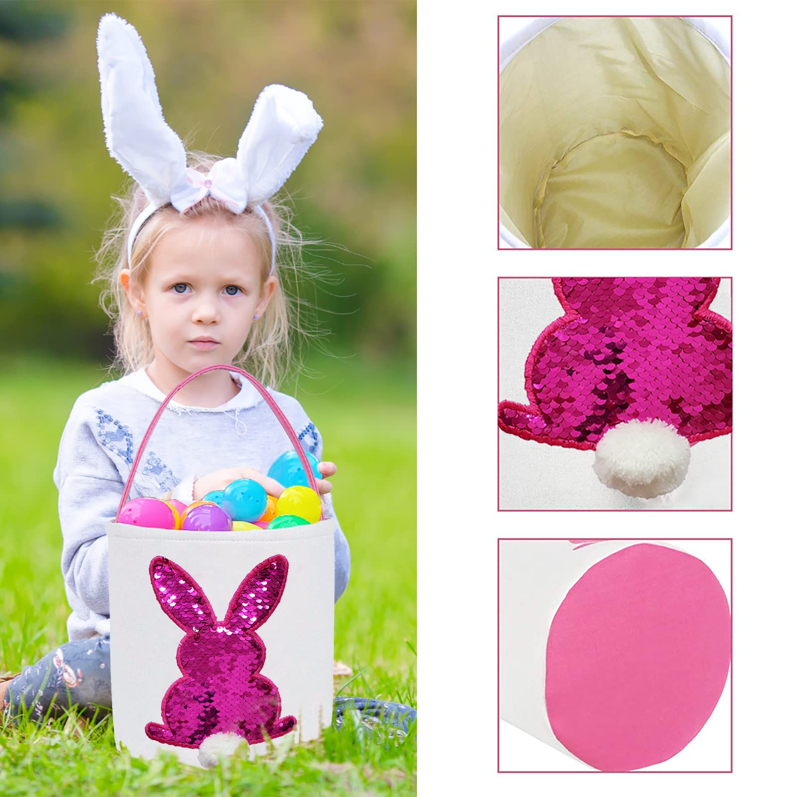 Easter Basket Bags for Kids - Bunny Tote Bucket for Easter Eggs, Toys, Candy & Gifts | Perfect for Easter Egg Hunts, Party Favors & Holiday Gift Giving
