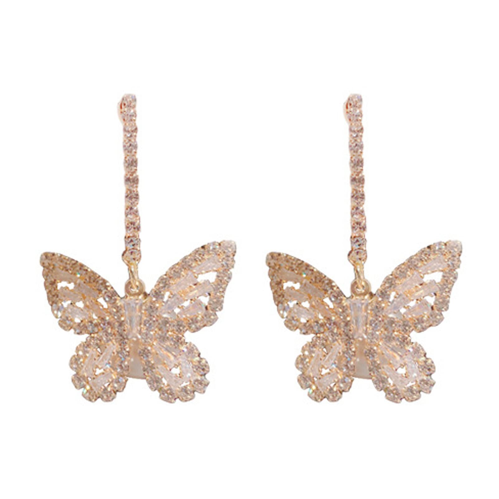 Elegant Rhinestone Butterfly Dangle Earrings for Women - Shiny Fashion Jewelry Gift Set (1 Pair) - Perfect for Parties, Weddings & Special Occasions