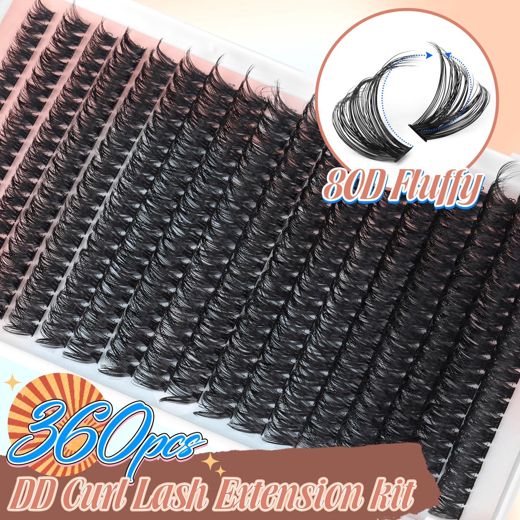 360Pcs Individual Lash Clusters - 80D Thick Fluffy Eyelash Extensions (8-18MM) | D Curl Wispy Fake Mink Lashes for Natural Volume | Perfect for Bridal, Party & Daily Makeup Looks