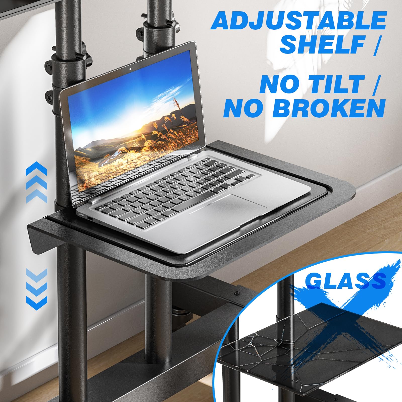 Rfiver Mobile TV Cart - Adjustable Rolling TV Stand for 32-83 Inch Screens (Up to 110lbs), Portable TV Stand with Wheels & Height Adjustable Shelf, Universal VESA 600x400mm - Perfect for Home, Office & Outdoor Use (Black)