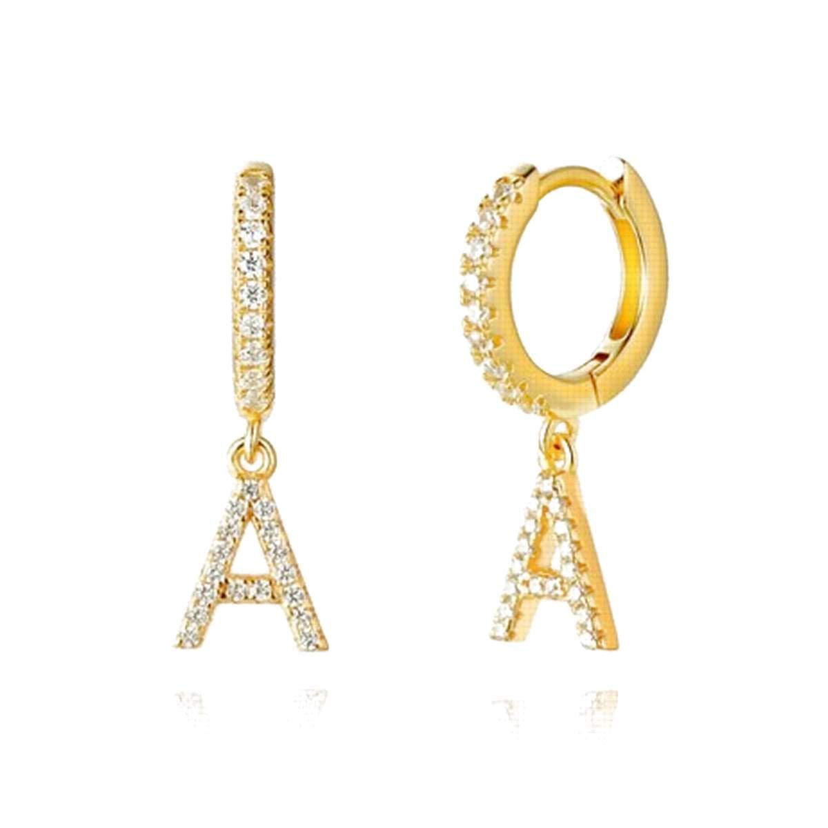 Gold Rainbow Hoop Dangling Letter Initial Earrings for Women & Girls - Small Diamond Huggie Hoop Earrings with Pave Setting & Real Diamonds - Perfect Jewelry Gifts for Birthdays, Anniversaries & Special Occasions