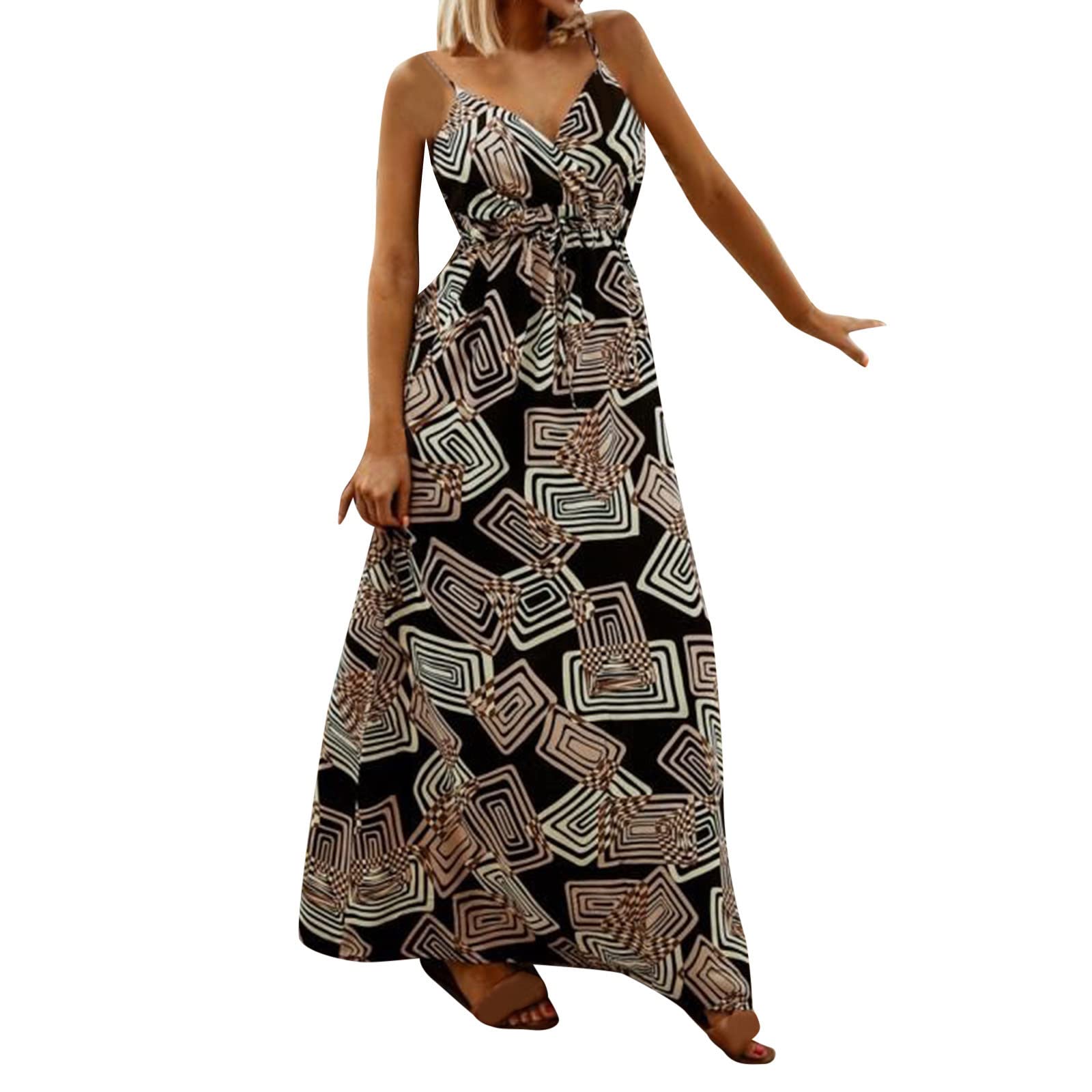 Women's Floral Mini Dress - V Neck Sleeveless Summer Dress with Ruffle Hem, Boho Chic Flowy Babydoll Dress for Beach, Vacation & Casual Outings