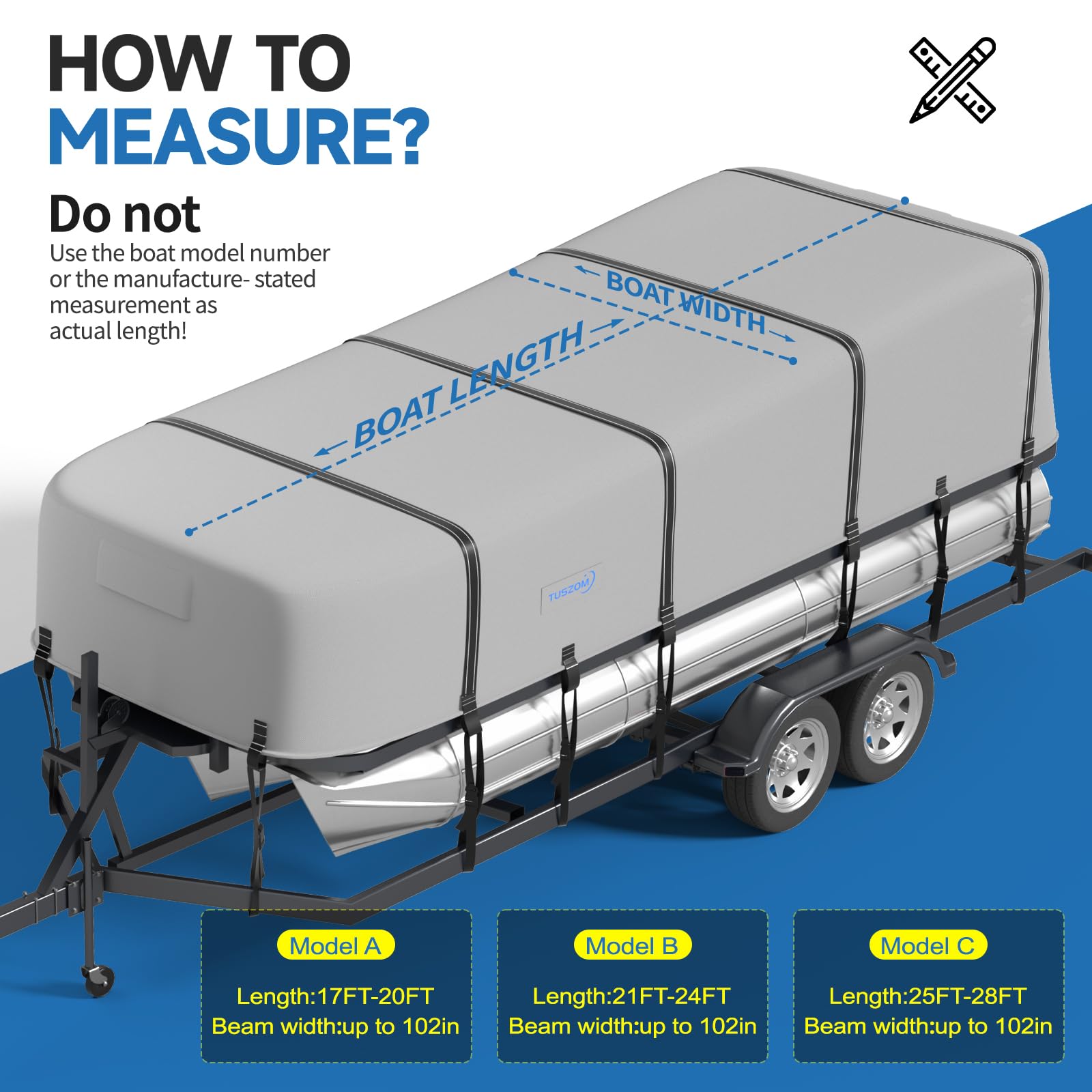 **True 900D Heavy Duty Waterproof Pontoon Boat Cover - 17'-20' Length, 102
