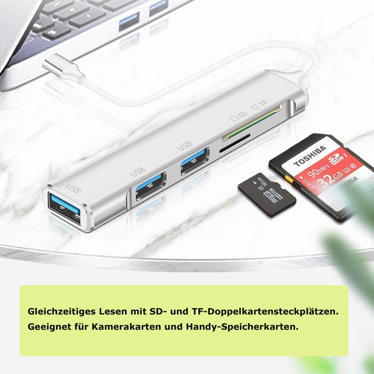 Bolwins H71S 5-in-1 USB C Hub Adapter with 3 USB 3.0 Ports, Micro SD/TF Card Reader - Compatible with MacBook Pro/Air M1, iPad Pro/Air, Galaxy Tab, Surface & Chromebook - Perfect for Work, Travel & Home Office Connectivity