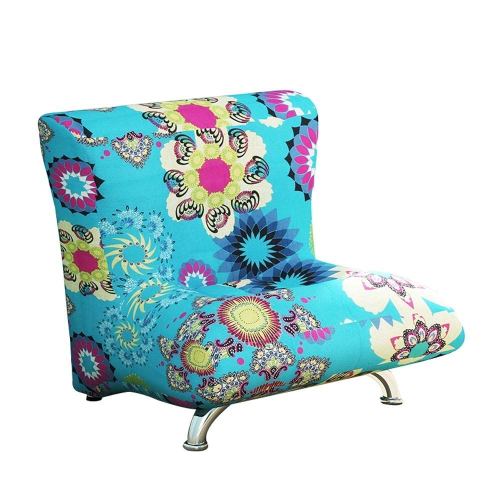 WSZJJ Folding Lazy Sofa Floor Chair - Adjustable Lounger Bed with Armrests & Pillow - Blue Floral Chaise Couch for Living Room, Bedroom & Outdoor Relaxation