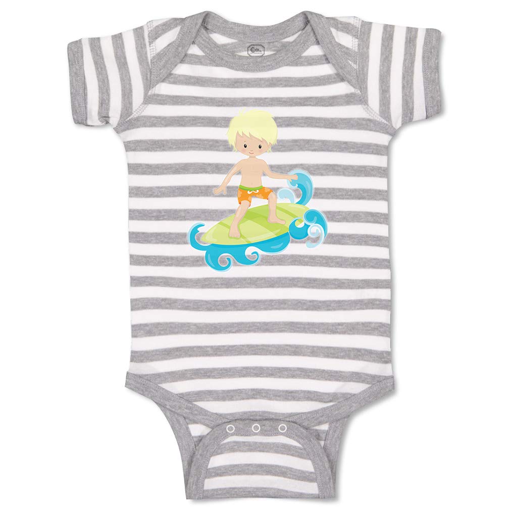 Custom Surfer Boy & Girl Baby Bodysuit - Funny Wave Blonde Cotton Onesie for Infants | Perfect for Beach Outings, Photo Shoots & Everyday Play