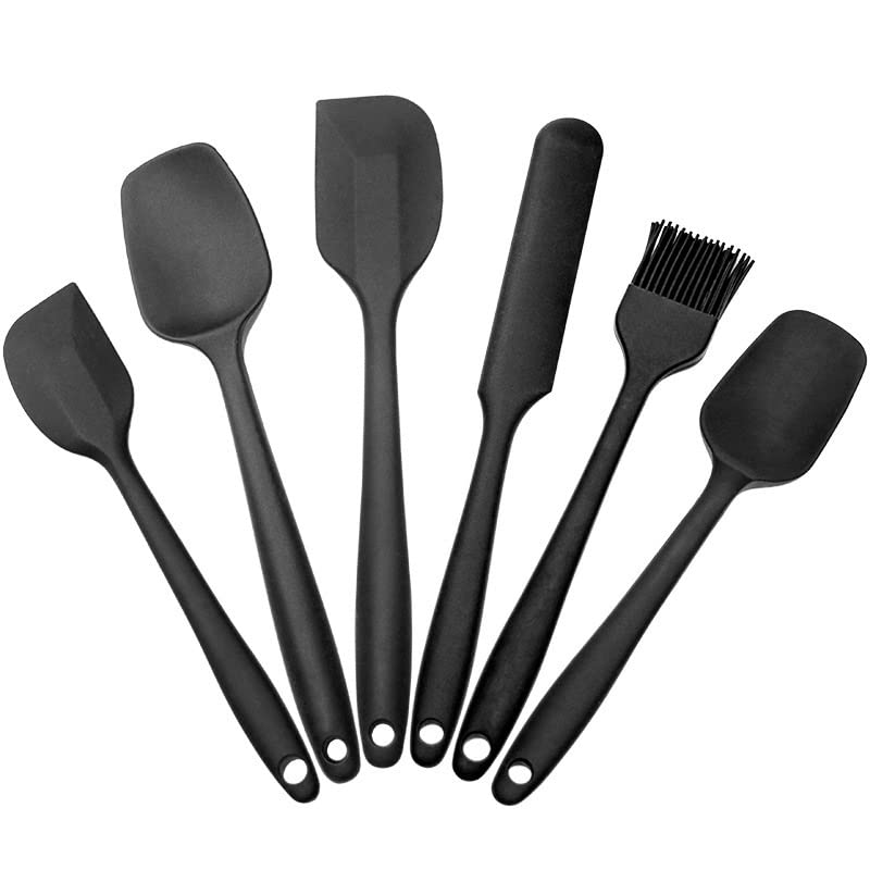 6-Piece Heat Resistant Silicone Spatula Set - Nonstick Rubber Cooking Utensils for Baking, Mixing & Flipping - Safe for Nonstick Cookware - Perfect for Kitchen, Baking & Meal Prep (Black)