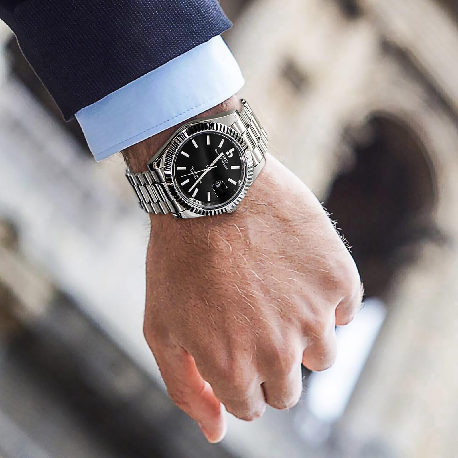 BUREI Luxury Men's Watches - Stainless Steel Analog Business Fashion Waterproof Watch for Men - Perfect Gift for Him - Ideal for Office, Formal Events & Everyday Wear