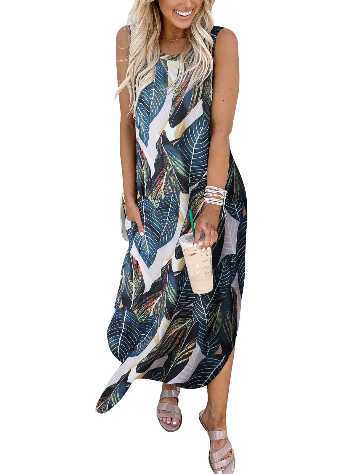 ANRABESS Women's Casual Loose Sleeveless Maxi Sundress with Side Slit - Flowy Beach Cover Up Dress for Summer Vacation, Travel, and Outdoor Activities