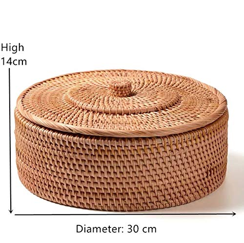 Hand-Woven Rattan Storage Basket with Lid - Large Retro Woven Box for Jewelry, Tea Set & Household Storage | Perfect for Home Organization, Bathroom & Living Room Decor