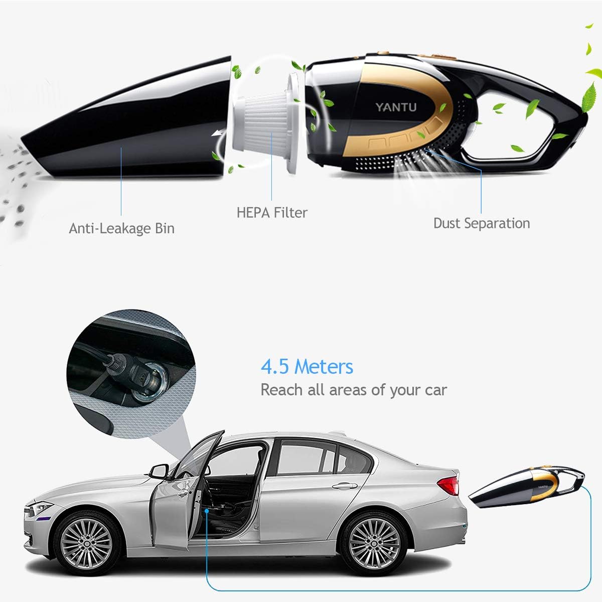 Ergocar 12V 120W Portable Car Vacuum Cleaner - Handheld Wet/Dry Auto Vacuum for Car, Home, Sofa & Pet Hair | Wired DC Power | Ideal for Car Detailing & Pet Hair Removal