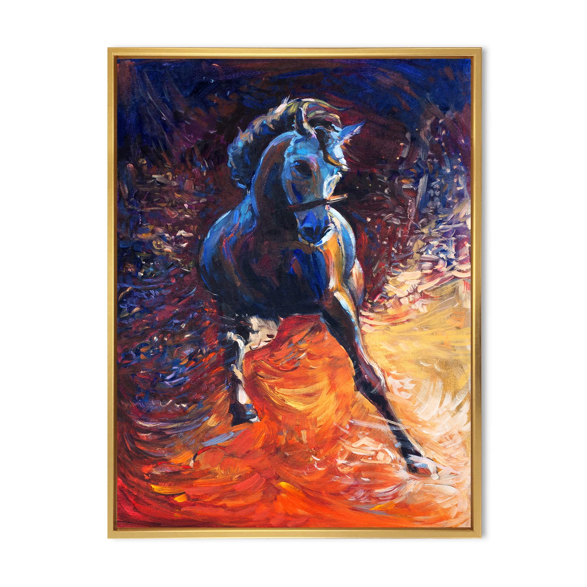 Galloping Blue Horse Farmhouse Framed Canvas Wall Art Print - Elegant Equestrian Home Decor for Living Room, Bedroom & Office
