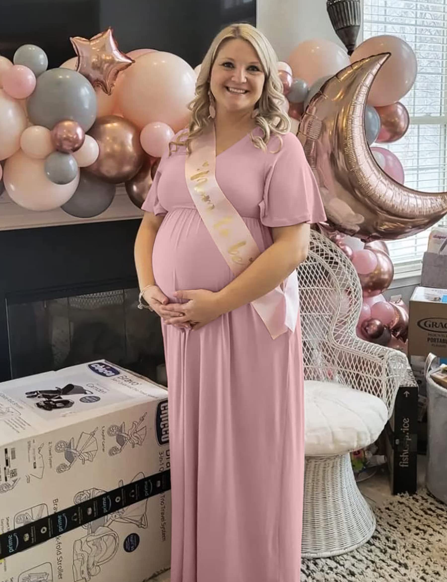Peauty Summer Maternity Dresses for Women - Flowy Photoshoot & Baby Shower Dress with Decorative Buttons | Comfortable Pregnancy Clothes for Outdoor Events & Special Occasions