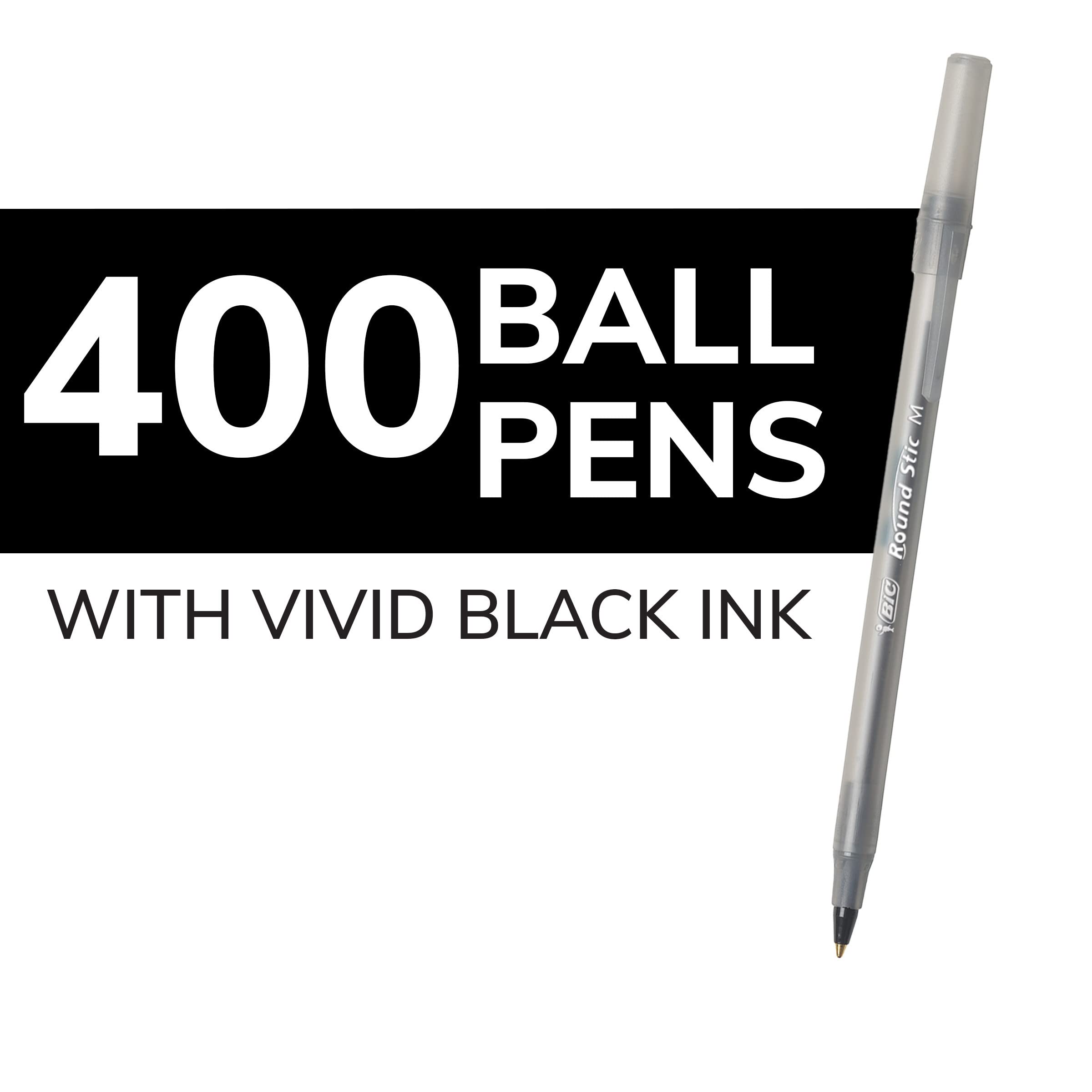 BIC Round Stic Xtra Life Black Ballpoint Pens, 1.0mm Medium Point, 400-Count Bulk Pack - Comfortable Flexible Barrel for Smooth Writing - #1 Best Selling Pens for Office, School & Home Use
