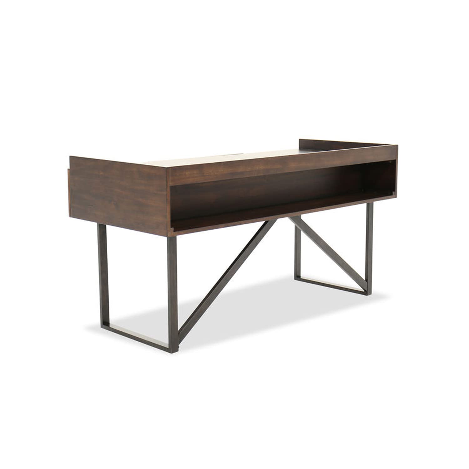 Benjara Wooden Desk with Tubular Metal Base and Bar Handles - Brown & Black Modern Writing Desk for Home Office, Study, or Workspace