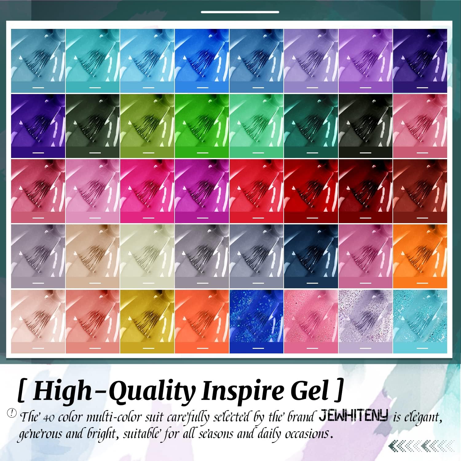 JEWHITENY 45 Pcs Gel Nail Polish Kit - Soak Off UV LED Nail Lamp, 2 Glossy & Matte Top Coats, 2 Base Coats | Professional Manicure Starter Set for Women | Perfect for Home Nail Salon & DIY Nail Art