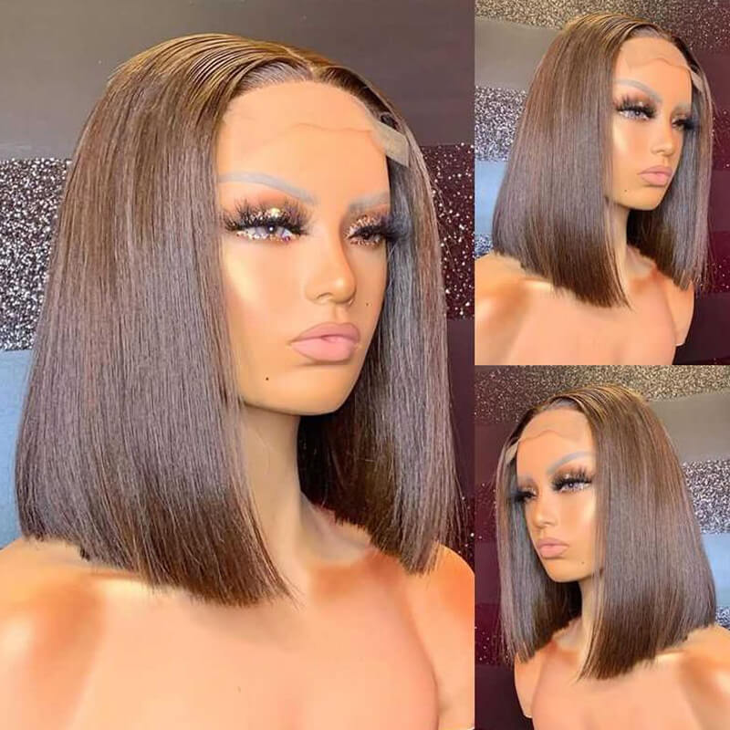 Eullair Short Bob Wigs 13x4 Lace Front Human Hair Wig - Pre-Colored Burgundy Highlight Straight Hairpiece for Women | Perfect for Daily Wear, Cosplay & Special Occasions