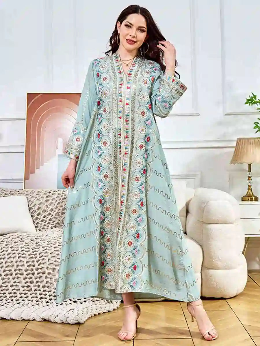 Elegant Eid Sequins Caftan Dress for Women - Glamorous Evening Party Gown with Sparkling Embellishments | Perfect for Holiday Celebrations, Weddings & Special Occasions
