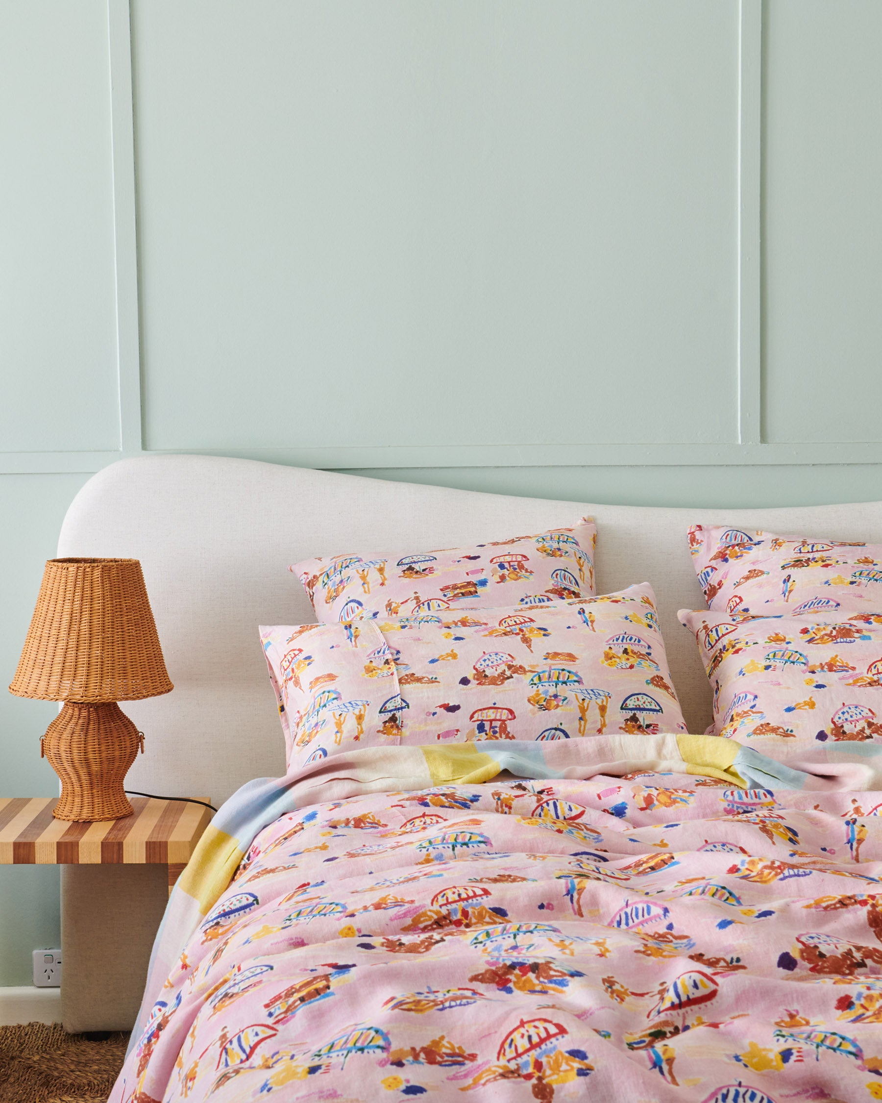 Kip&Co x Ken Done Beach Days Linen Pillowcases - Soft & Breathable Linen Pillow Covers for Summer, Coastal & Boho Home Decor - Perfect for Beach House, Guest Room & Vacation Vibes