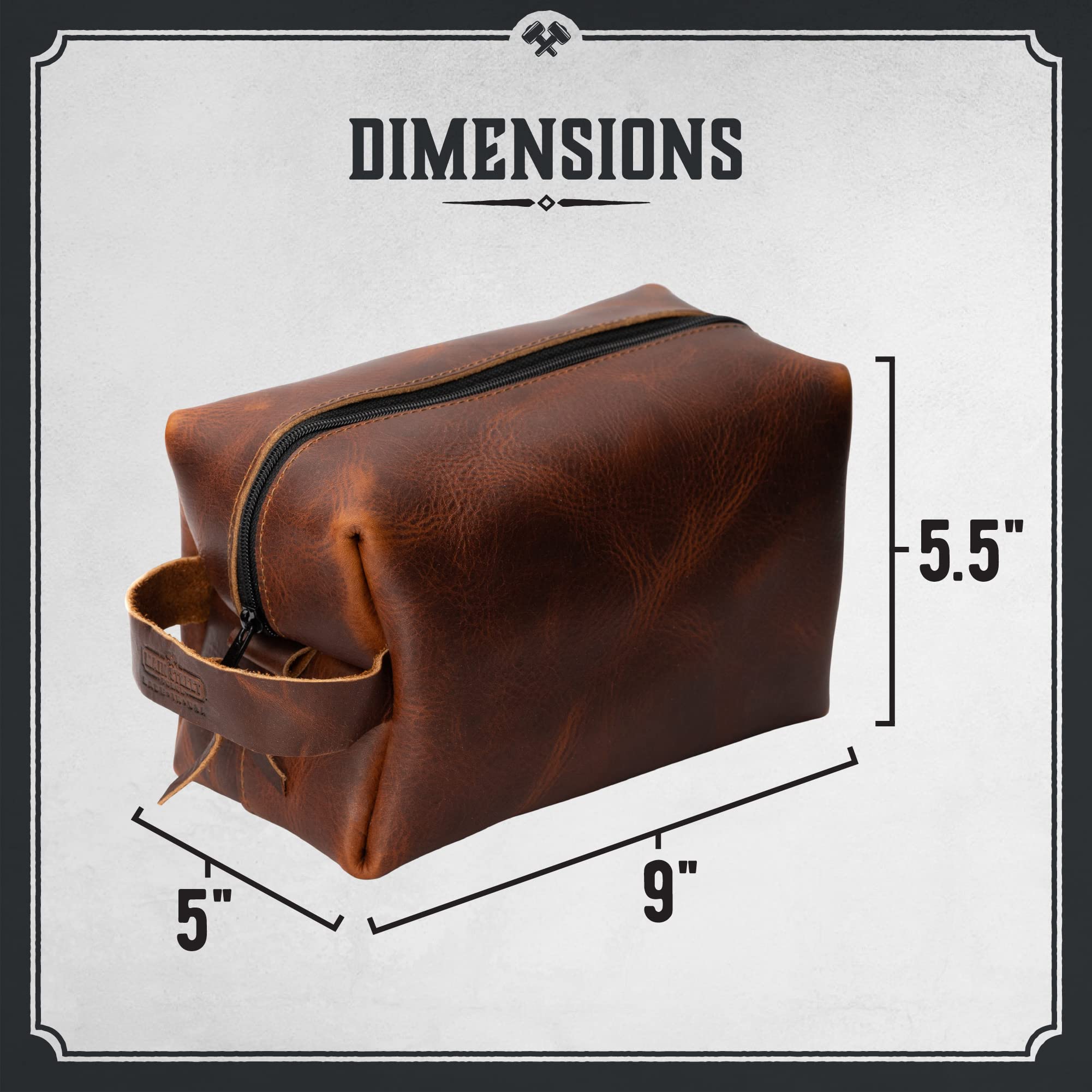 Premium Full Grain Leather Dopp Kit for Men | Travel Toiletry Bag for Shaving Essentials & Grooming Accessories | Made in USA | Compact & Lightweight Bathroom & Shower Case | Perfect for Business Trips, Gym & Weekend Getaways