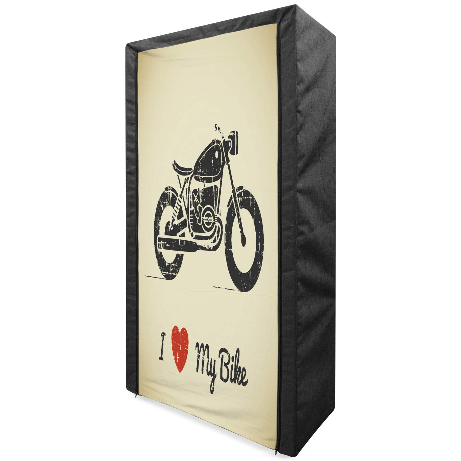 Ambesonne Portable Fabric Wardrobe - Vintage Motorcycle Design Clothing Organizer with Shelves, 33.5 Inch Charcoal Grey Khaki - Perfect for Small Spaces, Bedroom Storage & Bike Lover Gifts