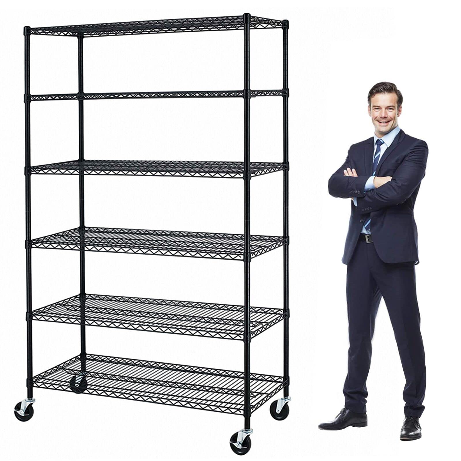 6000Lbs Capacity Heavy Duty Commercial Wire Shelving Unit - Adjustable 6-Tier NSF Metal Storage Rack with Wheels for Garage, Basement, Warehouse (76