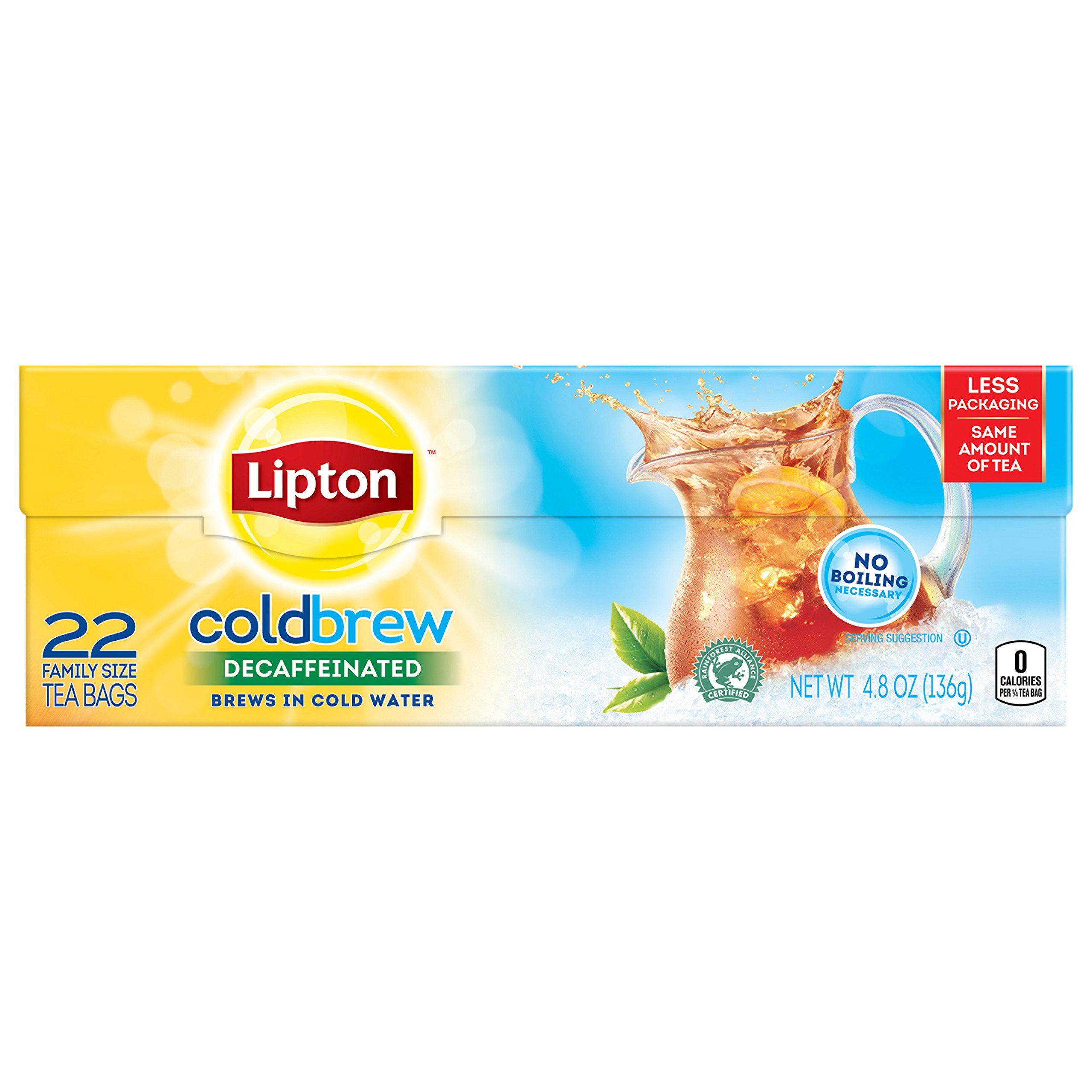 Lipton Cold Brew Family Size Black Iced Tea Bags - 6 Piece Unsweetened Decaffeinated Tea for Refreshing Summer Drinks & Healthy Hydration