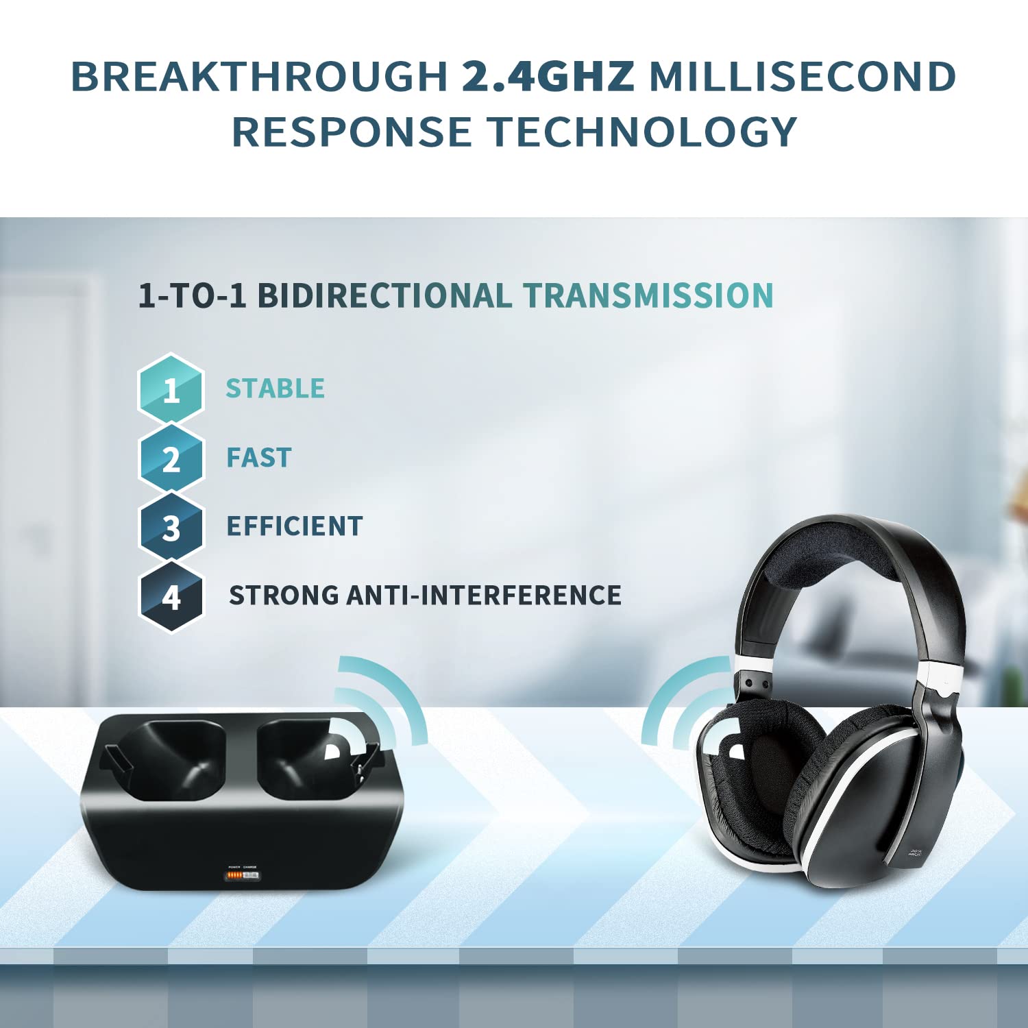 2.4GHz Wireless TV Headphones with 100ft Range - Over-Ear Stereo Headphones for Seniors & TV Watching - Rechargeable with Charging Dock (Black) - Perfect for Late Night Viewing Without Disturbing Others