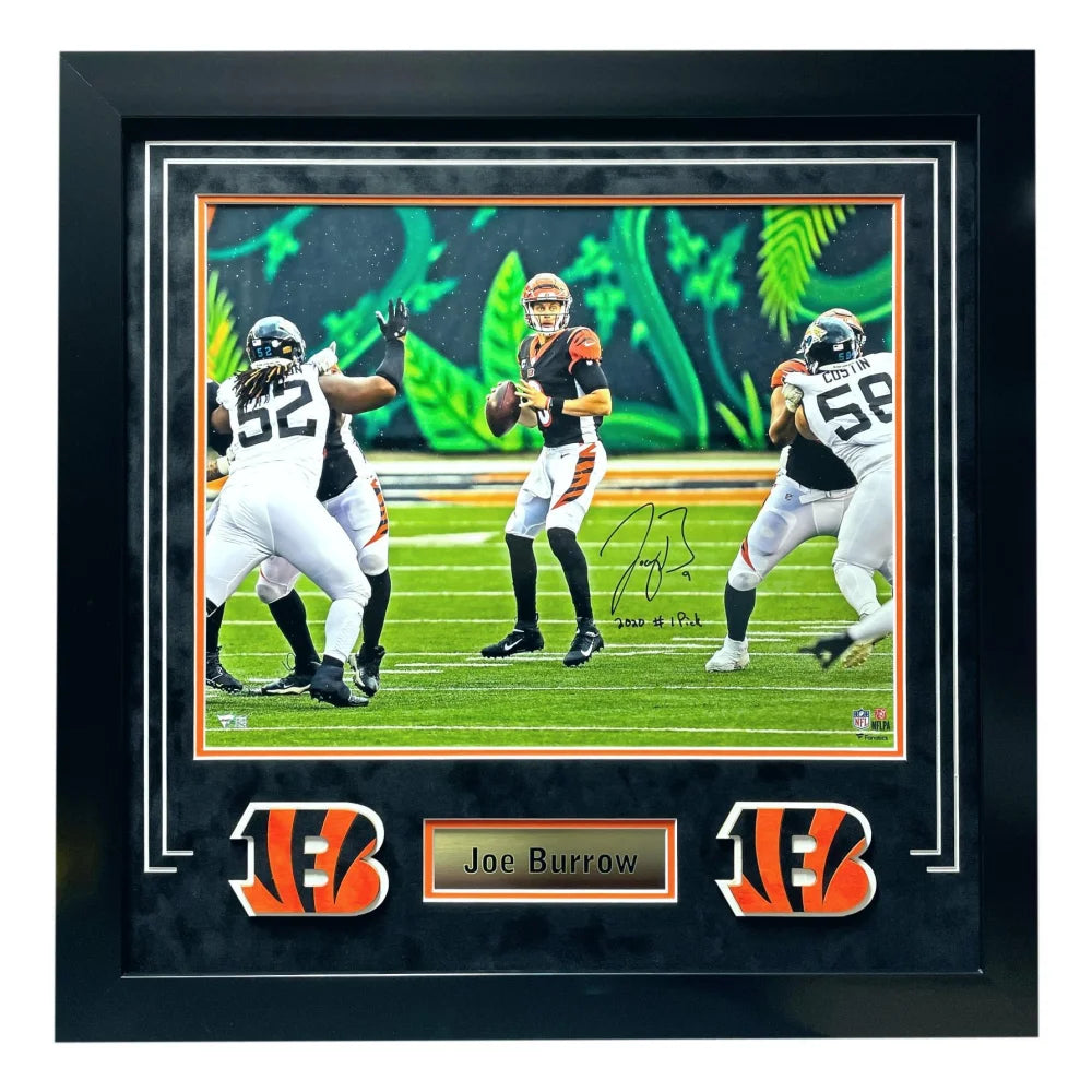 Joe Burrow Autographed 2020 #1 NFL Draft Pick Cincinnati Bengals Framed 16x20 Photo with COA - Perfect for Football Memorabilia Collectors and Bengals Fans Home Decor