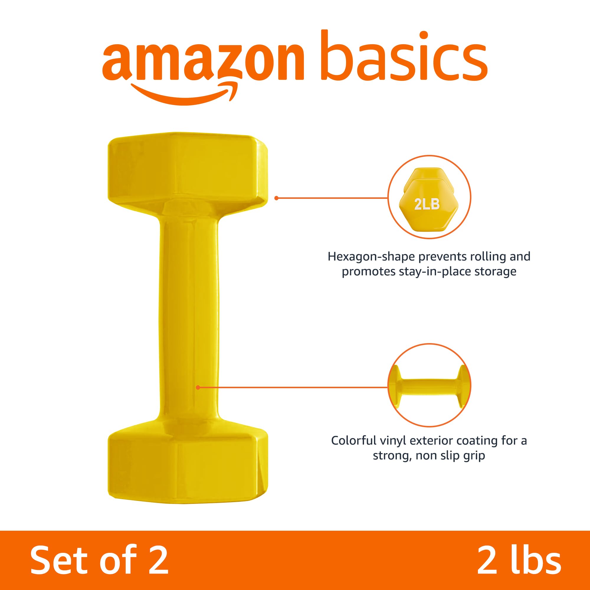Amazon Basics Vinyl Coated Dumbbell Hand Weights - 5-50 lbs Set for Home Gym, Strength Training & Fitness Workouts - Perfect for Weightlifting, CrossFit & Muscle Toning