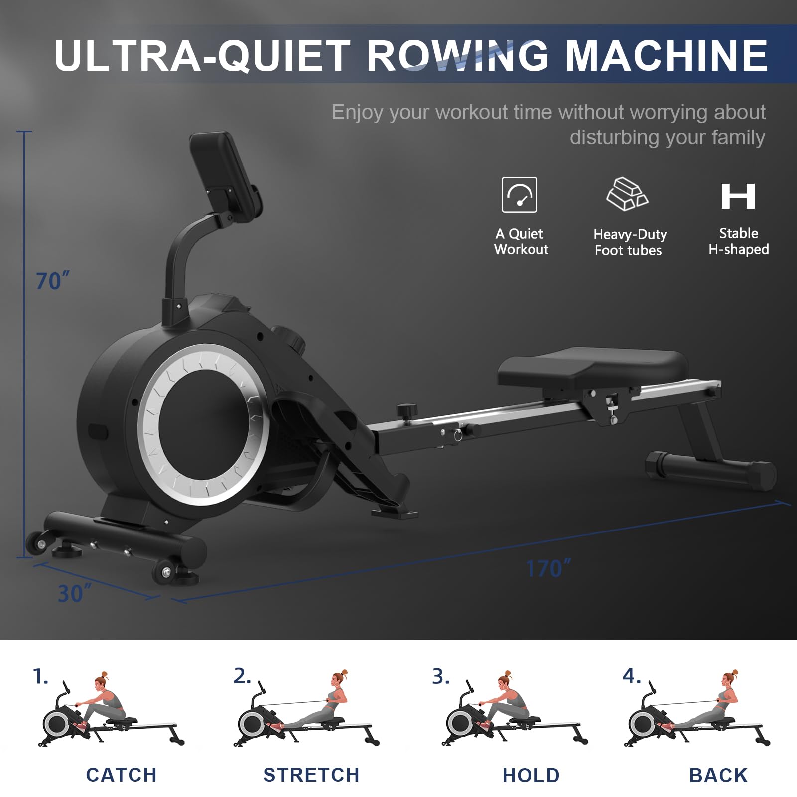 16-Level Magnetic Resistance Rowing Machine, Foldable Indoor Rower for Home Gym with LCD Monitor - Perfect for Full-Body Workout & Cardio Training