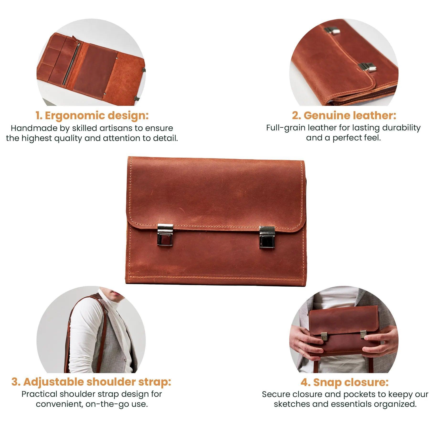 Premium PU Leather Notebook Cover with Adjustable Shoulder Strap - Stylish & Durable Laptop Sleeve for Work, School & Travel