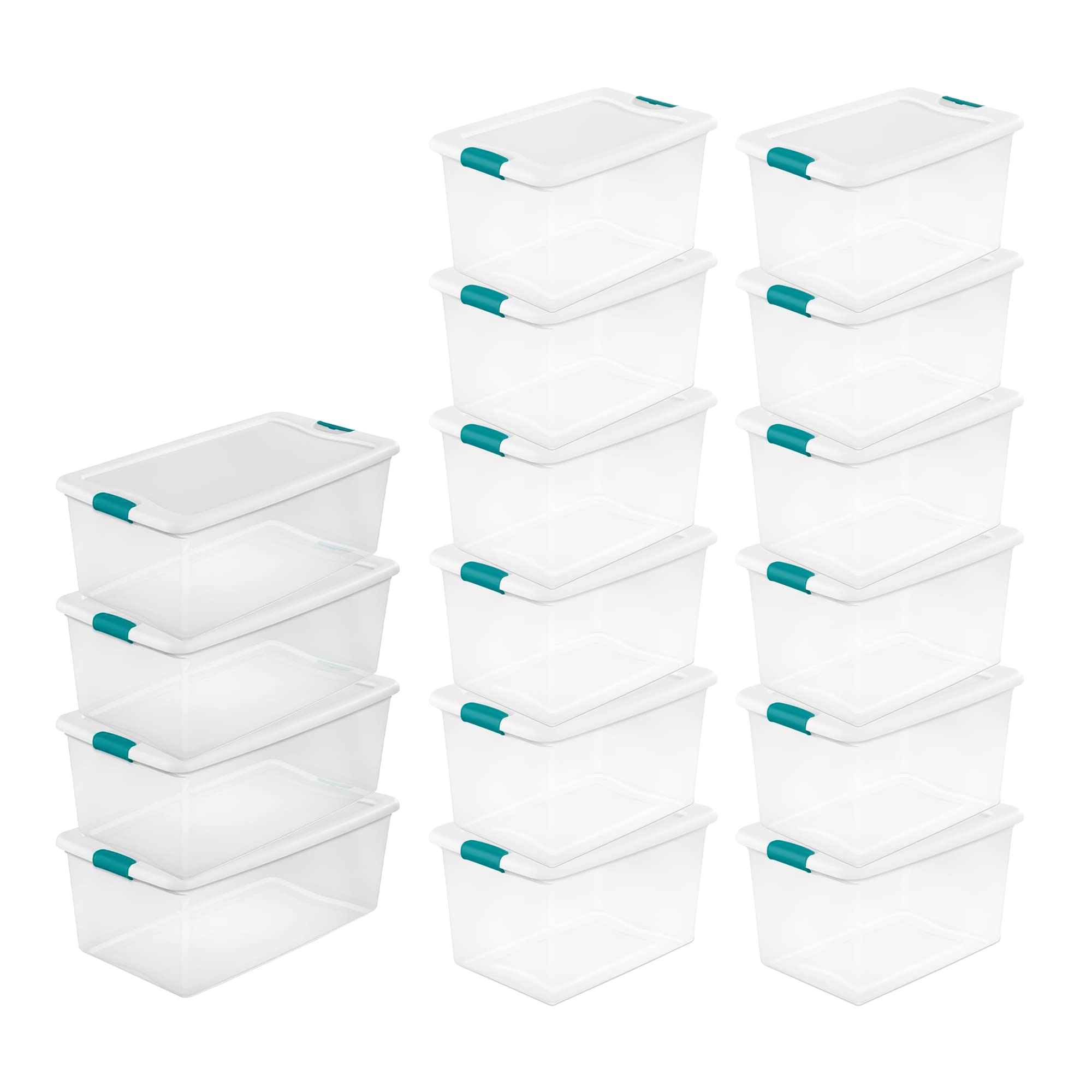 Sterilite 106 Quart (4 Pack) & 64 Quart (12 Pack) Clear Plastic Storage Bins with Latching Lids - Heavy Duty Stackable Organizer Totes for Home, Garage, Closet & Office Organization - Perfect for Seasonal Storage, Toys, Clothes & Household Items