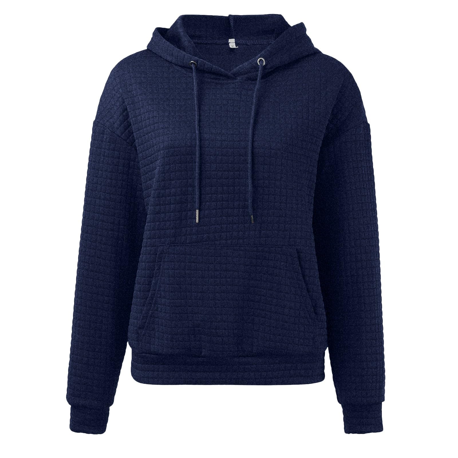 Trendy Women's Waffle Hooded Sweatshirt - Lightweight Long Sleeve Drawstring Pullover Blouse for Casual Wear & Loungewear | Perfect for Fall, Winter & Cozy Outfits