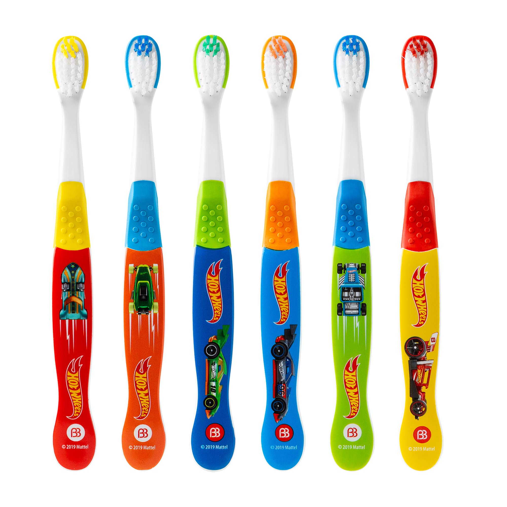 Brush Buddies 6-Pack Kids Battery Powered Toothbrushes - Soft Bristle Hot Wheels Toothbrush for Toddlers Ages 2-4, Multicolor | Fun & Easy Teeth Cleaning for Boys & Girls | Perfect for Bath Time & Travel