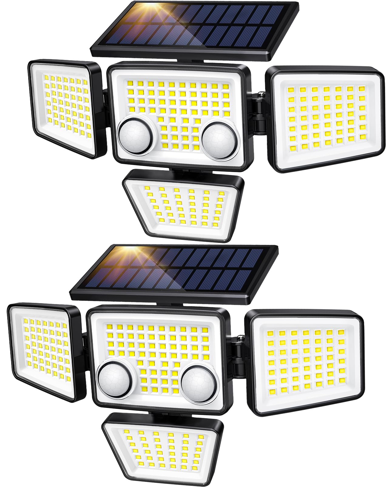 3000LM 188 LED Solar Outdoor Lights with Motion Sensor - 4 Heads IP65 Waterproof Security Flood Light, 270° Wide Angle, 3 Lighting Modes, Easy Installation (2 Pack) - Perfect for Backyard, Garden, Pathway, and Garage Security Lighting
